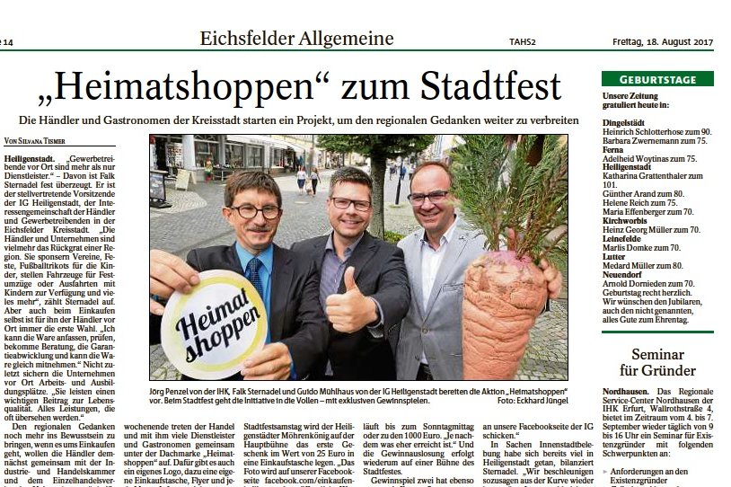 Pressemitteilung | Thüringer Allgemeine » Aktion Heimatshoppen der Interessen- gemeinschaft Heiligenstadt e.V.